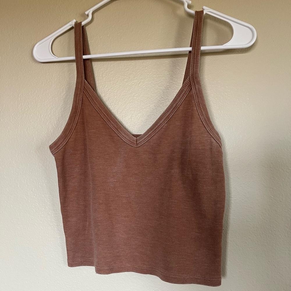American Eagle Waffle Knit Tank Top in Tan